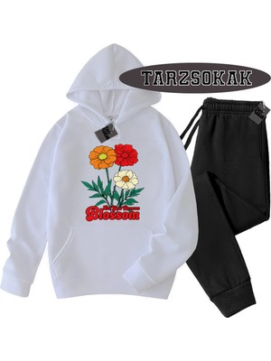 Tarzsokak Beyaz Kapşonlu Let Your Dreams Blossom Detaylı Ikili Takım