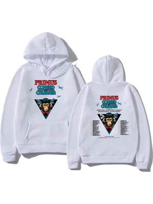 Tarzsokak Beyaz Unisex Retro Kaya Müzik Primusss Grafik Baskı Kapşonlu Elbise Erkekle