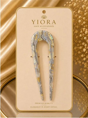 Yiora Kemik Lüks Asetat /hologramlı Fransız Handmade U Model Leopar Desen Topuz Tokası 14 cm