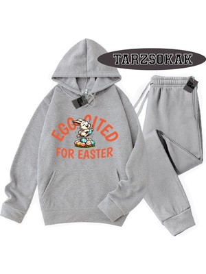Tarzsokak Gri Kapşonlu For Easter Detaylı Ikili Takım