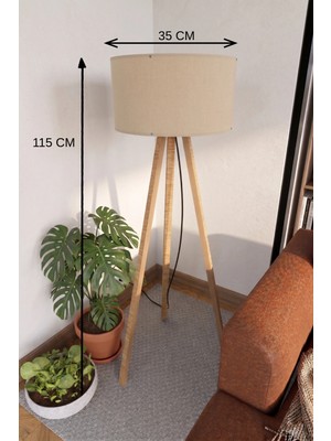 Hace Bazaar 3 Ayaklı Tripod Lambader Bej Kumaş Başlık