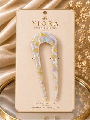 Yiora Kemik Lüks Asetat /hologramlı Fransız Handmade U Model Leopar Desen Topuz Tokası 14 cm