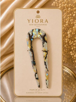 Yiora Kemik Lüks Asetat /hologramlı Fransız Handmade U Model Leopar Desen Topuz Tokası 14 cm