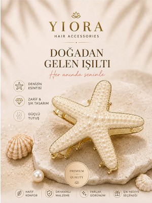 Yiora Premium Seri Ithal Gold/altın Metal Gövde Üzeri Renk Deniz Yıldızı Mandal Toka 6cm