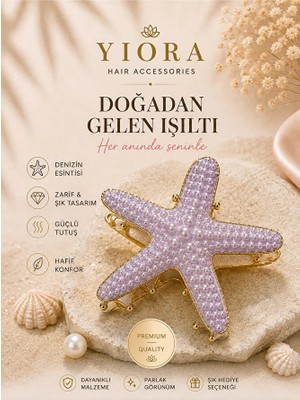 Yiora Premium Seri Ithal Gold/altın Metal Gövde Üzeri Renk Deniz Yıldızı Mandal Toka 6cm