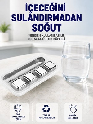 Mestore Paslanmaz Çelikten Üretilmiş Metal Buz Küpü Seti ve Buz Klipsi
