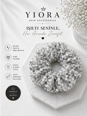 Yiora Özel Seri Pul Payetli Scrunchie Simit Lastik Toka