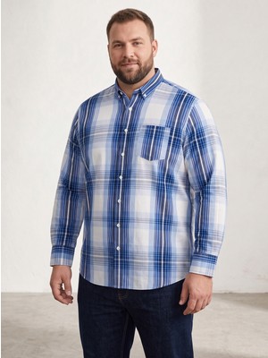 Secret Touch Erkek Büyük Beden Uzun Kollu Tek Cepli Kareli Gömlek 2xl 3xl 4xl