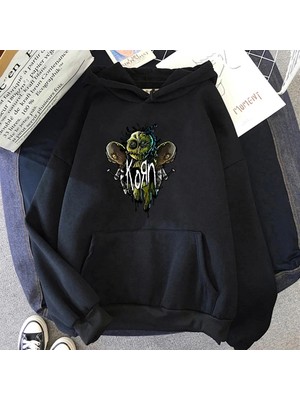Tarzsokak Siyah Unisex Korn Band Ağır Zihinsel Grafik Kapüşonlular Düzenli Fit