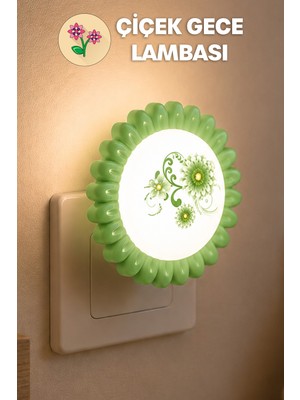 Telvesse Çiçek Figürlü Gece Lambası On/off Tuşlu Koridor Hol Işığı Uyuma Işığı Yeşil GC09