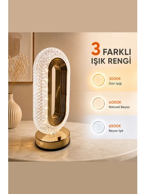 Neo Vista Büyük Boy Elmas Tasarım Kristal LED Masa Lambası 3 Renk Işıklı, Dokunmatik ve Şarjlı Dekoratif Aydınlatma
