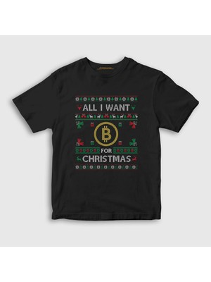 Presmono Unisex Çocuk Siyah Bitcoin For Christmas Yılbaşı T-Shirt