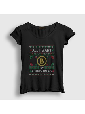 Presmono Kadın Siyah Bitcoin For Christmas Yılbaşı T-Shirt
