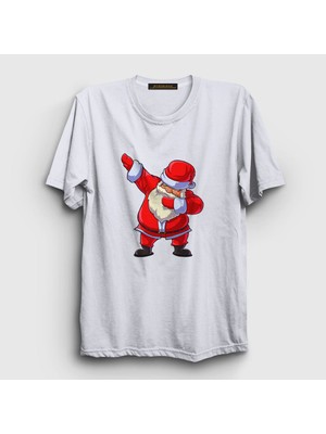Presmono Unisex Beyaz Dabbing Noel Baba Santa Claus Yılbaşı T-Shirt