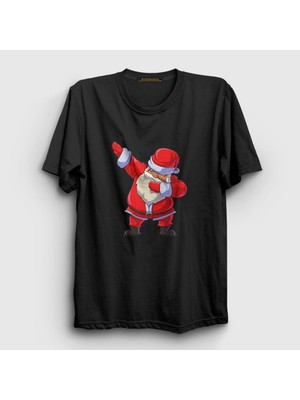 Presmono Unisex Siyah Dabbing Noel Baba Santa Claus Yılbaşı T-Shirt