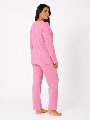 Sleeproom Büyük Beden Kaşkorse Mevsimlik Pudra Pijama Takımı