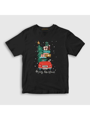 Presmono Unisex Çocuk Siyah Hediyeler Yılbaşı T-Shirt