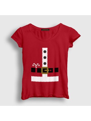 Presmono Kadın Kırmızı Kostüm Noel Baba Santa Claus Yılbaşı T-Shirt