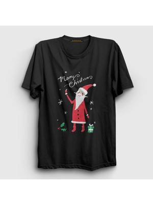 Presmono Unisex Siyah Noel Baba V2 Santa Claus Yılbaşı T-Shirt