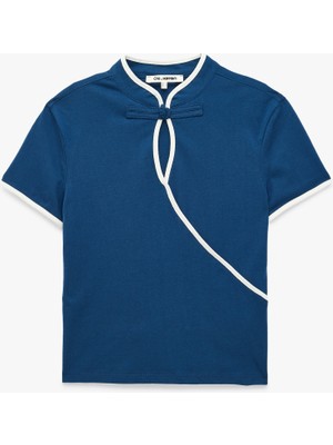 Koton Biyeli Slim Fit Damla Pencere Detaylı Mandarin Qipao Yaka Kısa Kollu Tişört