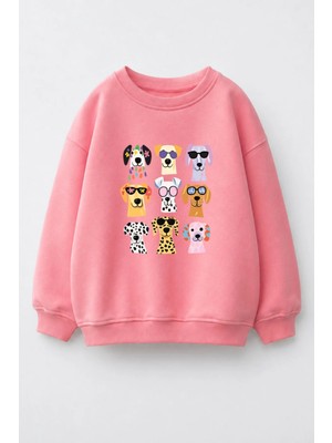 Monila Kız Çocuk 3 Iplik Kumaş Pamuklu Köpek Baskılı Sweatshirt