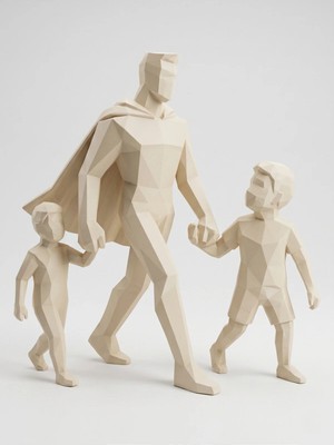 Yakamoz Atölye Süper Baba ve 2 Çocuk 3D Baskı Dekoratif Heykel Aile Temalı Hediye