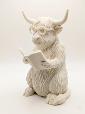 Yakamoz Atölye Kitap Okuyan Highland Inek Biblo 3D Baskı Dekoratif Masa ve Kitaplık Aksesuarı