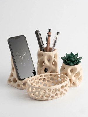 Yakamoz Atölye Voronoi 4'lü Masaüstü Düzenleyici Seti 3D Baskı Krem