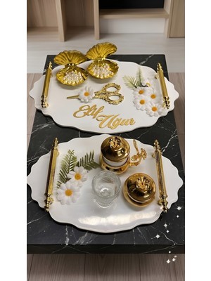 Cyz Home Oval Papatya Model Söz Nişan Tepsisi Kız Isteme Tepsisi Damat Kahve Tepsisi
