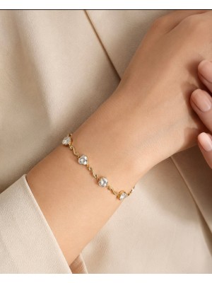 Tcey Kalp Taşlı 14K Bileklik Gold