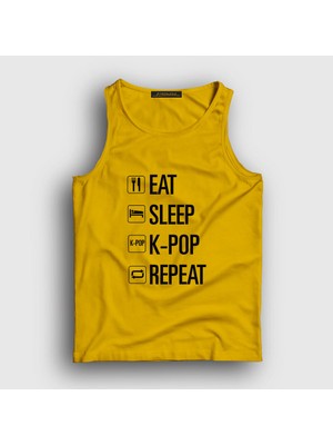Presmono Unisex Sarı Eat Sleep Repeat K-Pop Atlet