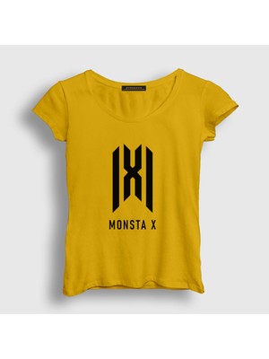 Presmono Kadın Sarı Logo K-Pop Monsta x T-Shirt