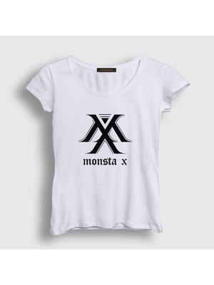 Presmono Kadın Beyaz Logo V2 K-Pop Monsta x T-Shirt
