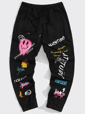 Tarzsokak Expression & Letter Graphic Drawstring Waist Pants
