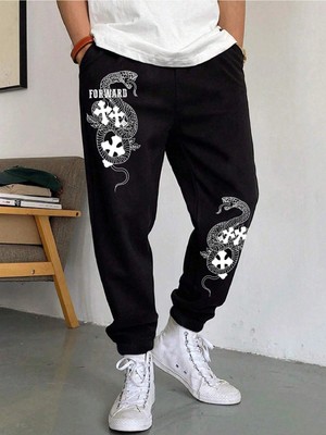 Tarzsokak Halloween Cross & Letter Graphic Drawstring Waist Eşofman Altı