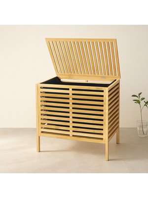 ALK Kalın Bambu Çamaşır Sepeti 50X38X55 cm (Kumaş Torbalı)