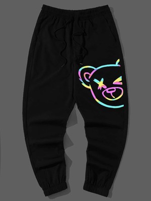 Tarzsokak Reflective Cartoon Graphic Drawstring Waist Pants