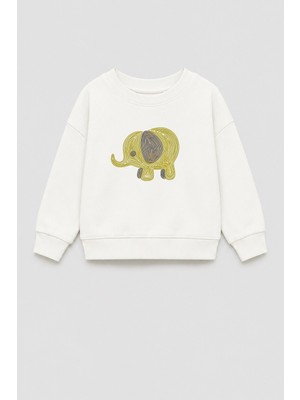 Monila Unisex Çocuk 3 Iplik Kumaş  Pamuklu Fil Baskılı Sweatshirt