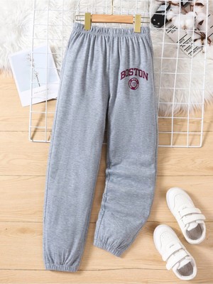 Tarzsokak Kids Evryday Girls Letter Graphic Elastic Waist Eşofman Altı