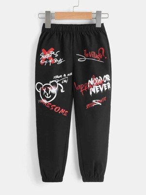 Tarzsokak Toddler Boys Bear & Letter Graphic Elastic Waist Pants