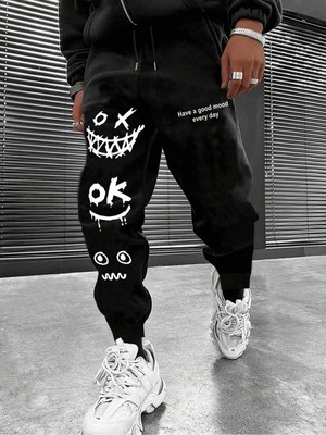 Tarzsokak Cartoon & Slogan Graphic Drawstring Waist Eşofman Altı