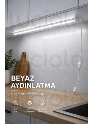 Luciole USB Dolap Altı LED Aydınlatma 100 cm Beyaz Işık Anahtarlı Yapışkanlı Mutfak Raf Lambası