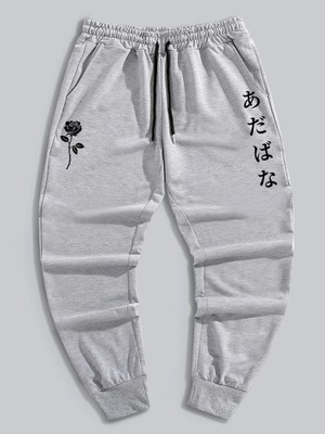 Tarzsokak Guys Letter Floral Graphic Drawstring Eşofman Altı