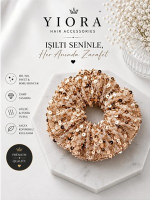 Yiora Özel Seri Pul Payetli Scrunchie Simit Lastik Toka