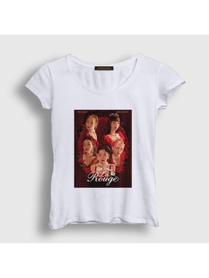 Presmono Kadın Beyaz La Rouge K-Pop Red Velvet T-Shirt