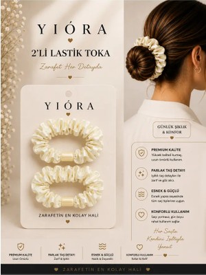 Yiora 2 Li Taşlı Saten Kumaş Taş Detaylı Lastik Toka Güçlü Tutuş Sağlar Saça Zarar Vermez, Kırmaz