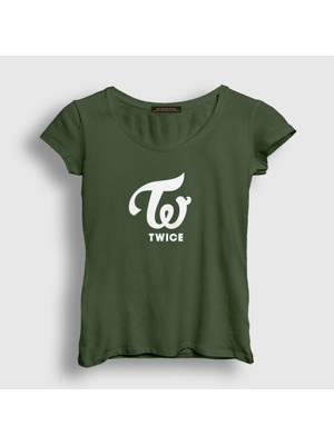 Presmono Kadın Haki Logo V2 K-Pop Twice T-Shirt