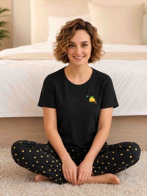 Manolya Desenli Kısa Kol Kadın Pijama Takımı