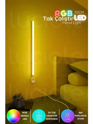 Luciole Uzaktan Kumandalı LED Abajur - Yatak Üstü, Tv Yanı ,oturma Odası - Rgb Çok Renkli 50 cm Minia2