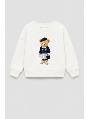 Monila Kız Çocuk 3 Iplik Kumaş Pamuklu Ayıcık Baskılı Sweatshirt